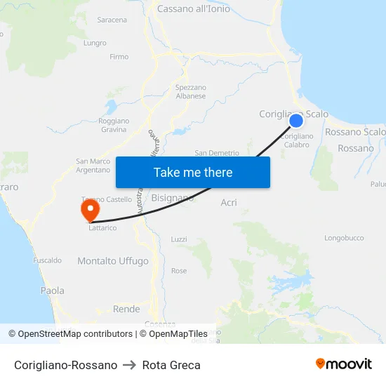 Corigliano-Rossano to Rota Greca map