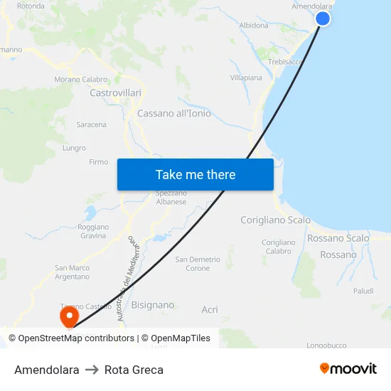 Amendolara to Rota Greca map