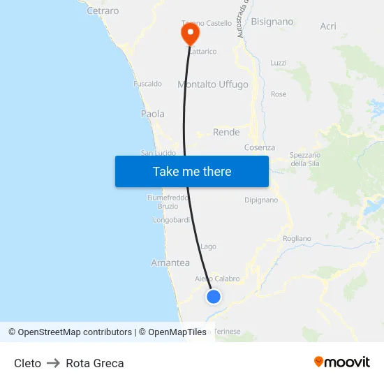 Cleto to Rota Greca map