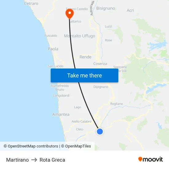 Martirano to Rota Greca map