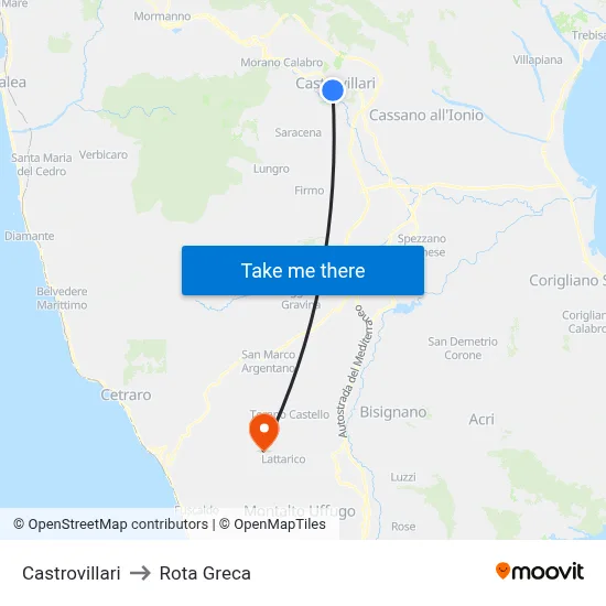 Castrovillari to Rota Greca map