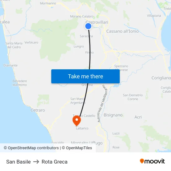 San Basile to Rota Greca map