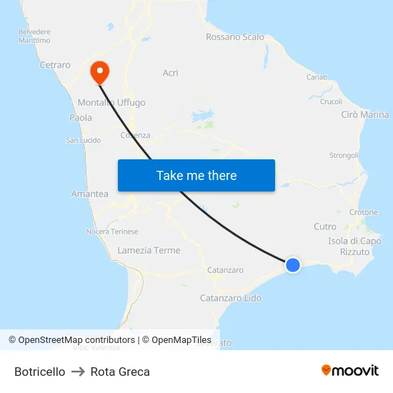 Botricello to Rota Greca map