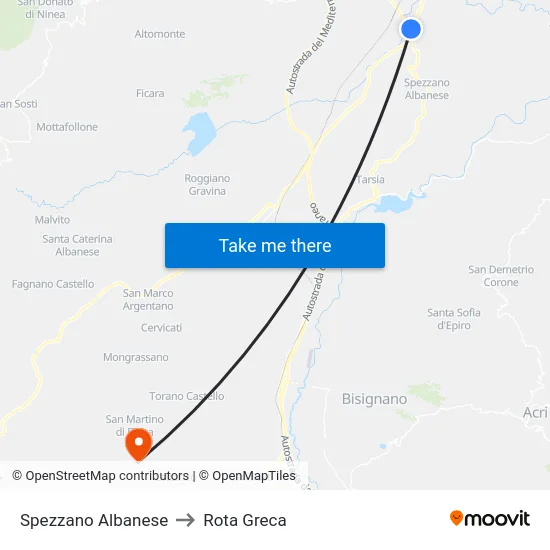 Spezzano Albanese to Rota Greca map