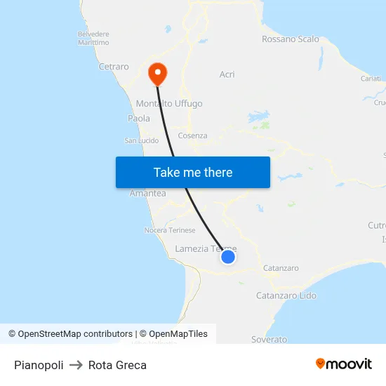 Pianopoli to Rota Greca map