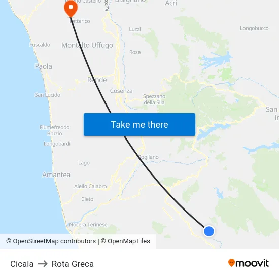 Cicala to Rota Greca map