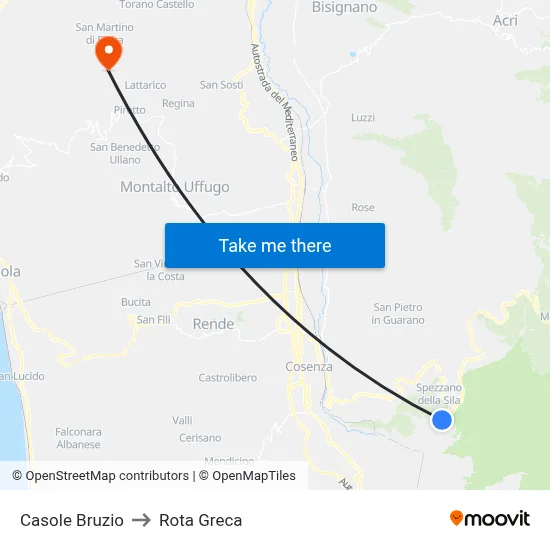Casole Bruzio to Rota Greca map