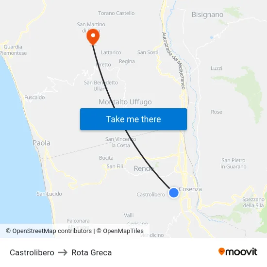 Castrolibero to Rota Greca map