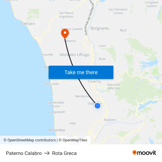 Paterno Calabro to Rota Greca map