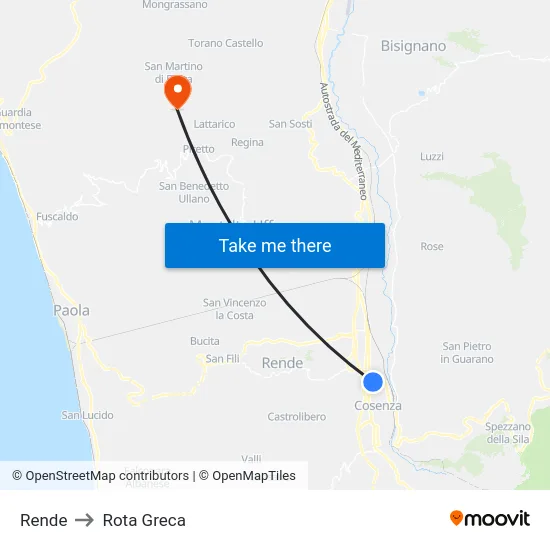 Rende to Rota Greca map