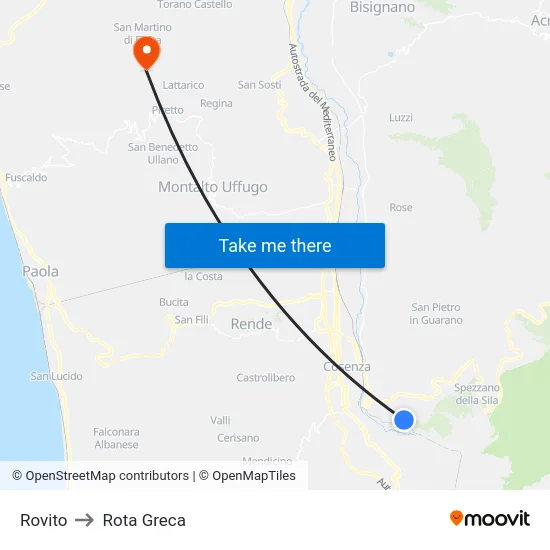 Rovito to Rota Greca map