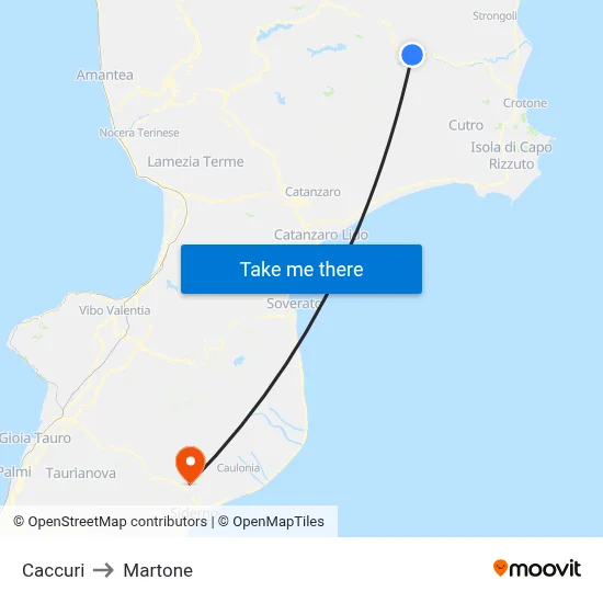 Caccuri to Martone map