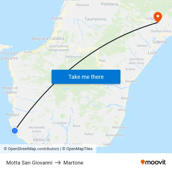Motta San Giovanni to Martone map