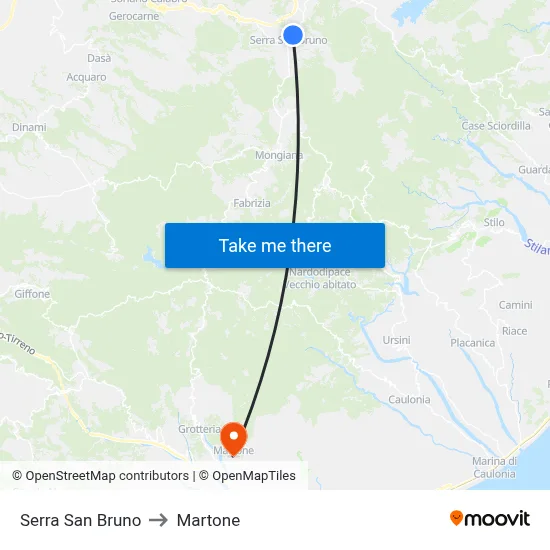 Serra San Bruno to Martone map