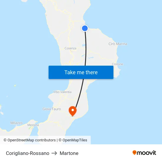 Corigliano-Rossano to Martone map