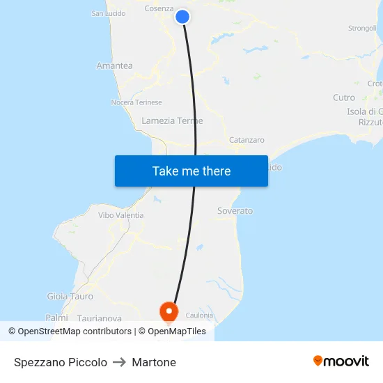 Spezzano Piccolo to Martone map