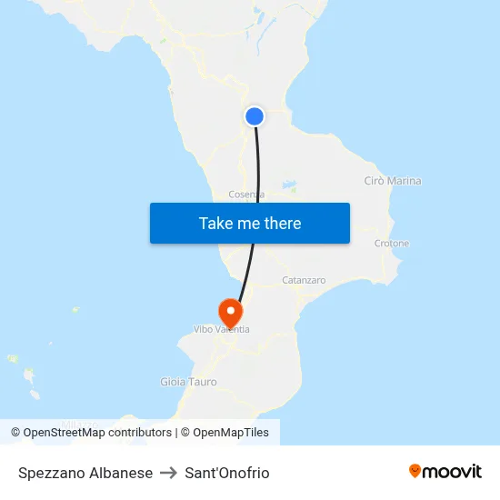 Spezzano Albanese to Sant'Onofrio map