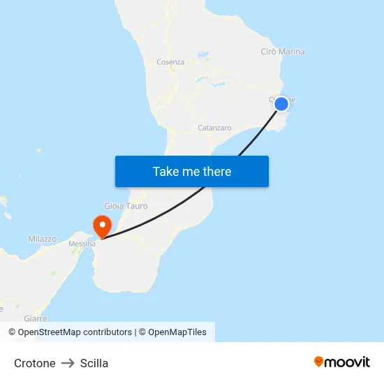 Crotone to Scilla map
