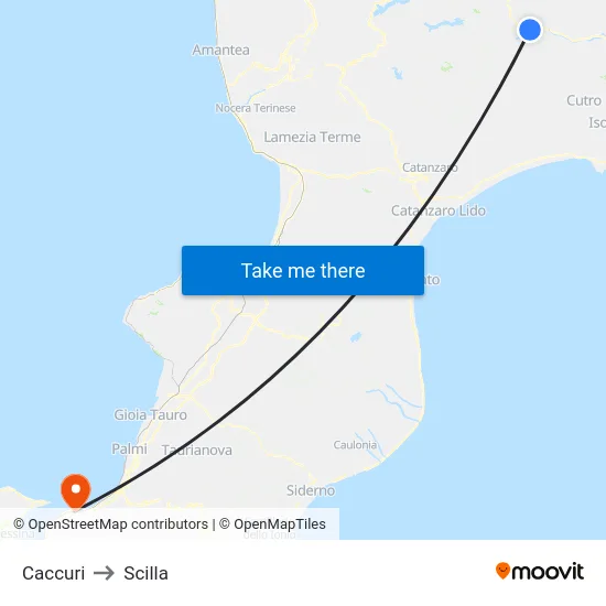 Caccuri to Scilla map