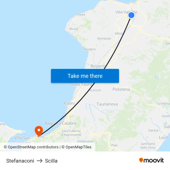 Stefanaconi to Scilla map