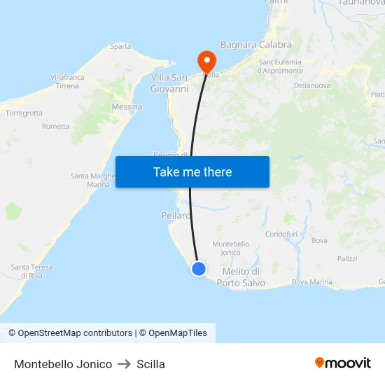 Montebello Jonico to Scilla map