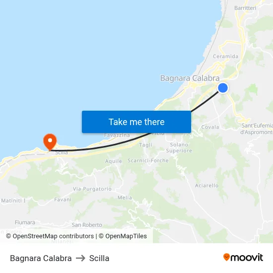 Bagnara Calabra to Scilla map