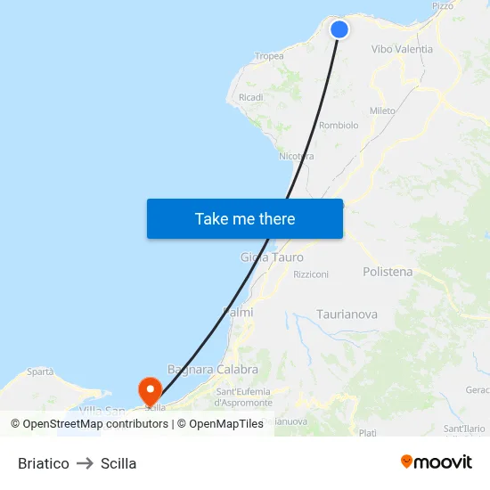 Briatico to Scilla map