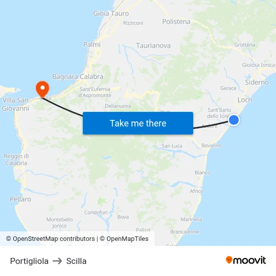 Portigliola to Scilla map