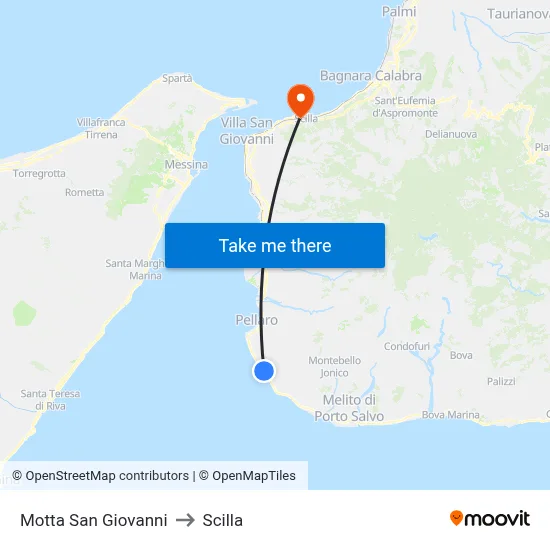 Motta San Giovanni to Scilla map