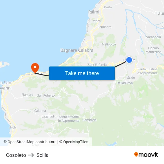 Cosoleto to Scilla map