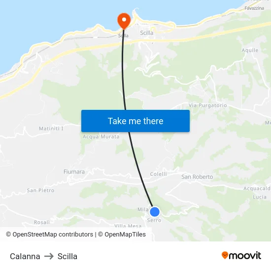 Calanna to Scilla map