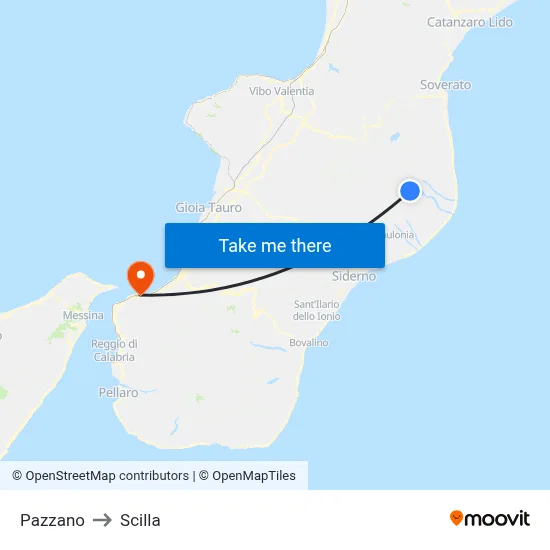 Pazzano to Scilla map