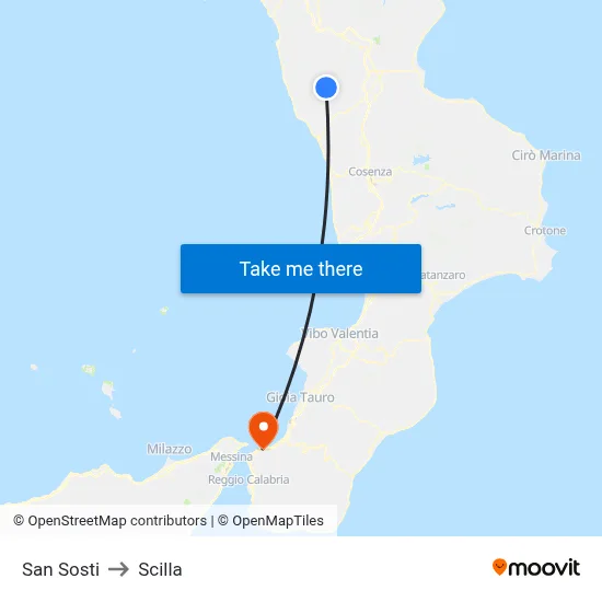 San Sosti to Scilla map