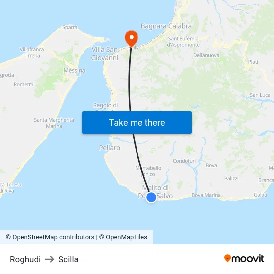 Roghudi to Scilla map