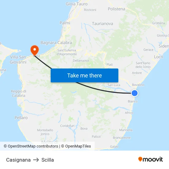 Casignana to Scilla map