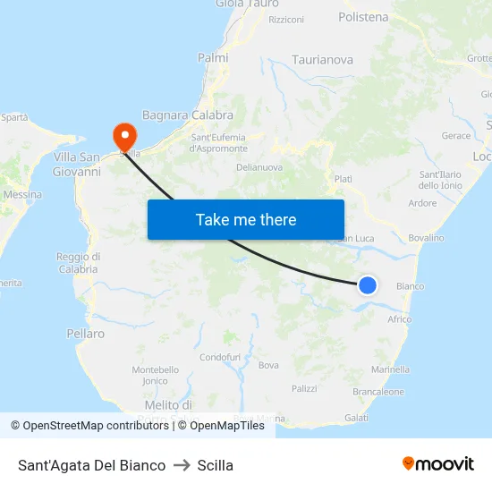 Sant'Agata Del Bianco to Scilla map