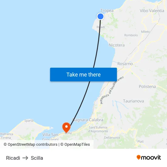 Ricadi to Scilla map