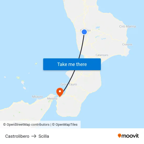 Castrolibero to Scilla map