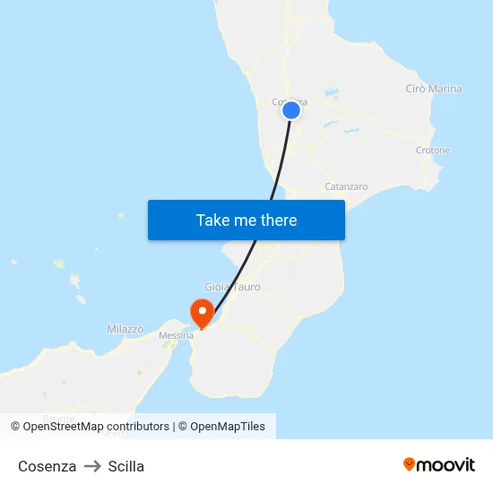 Cosenza to Scilla map