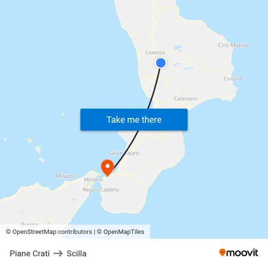 Piane Crati to Scilla map