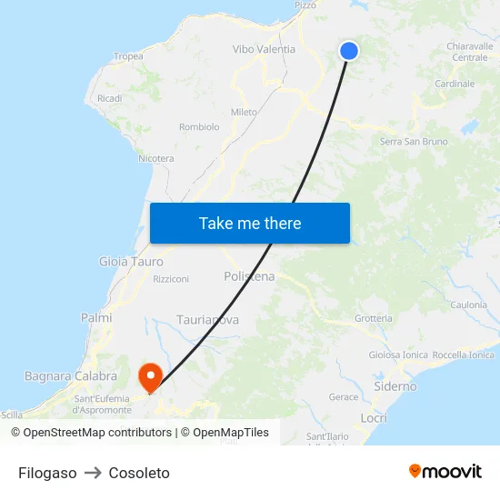 Filogaso to Cosoleto map