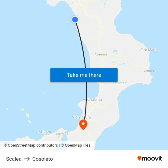 Scalea to Cosoleto map