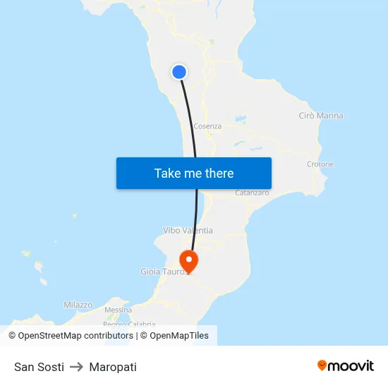 San Sosti to Maropati map