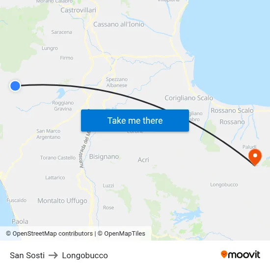 San Sosti to Longobucco map