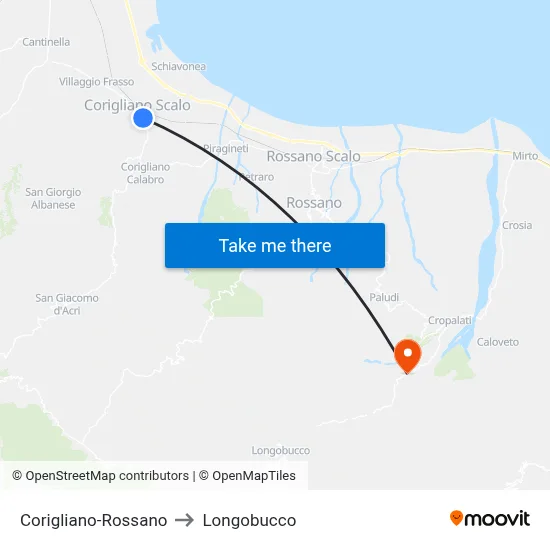 Corigliano-Rossano to Longobucco map