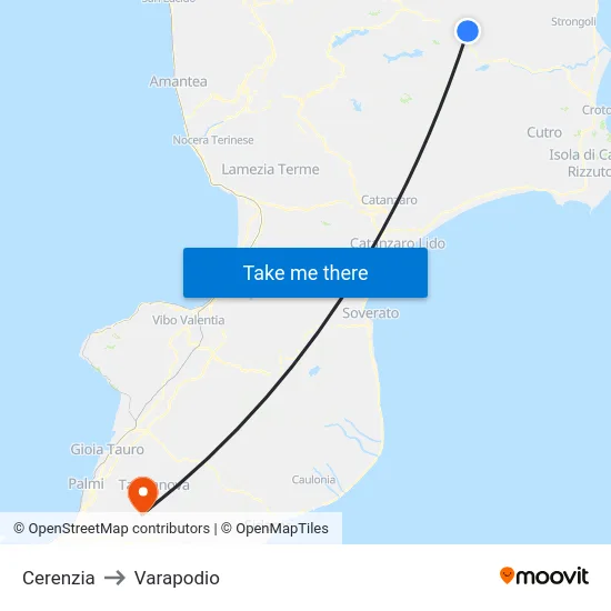 Cerenzia to Varapodio map