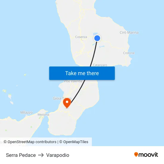 Serra Pedace to Varapodio map