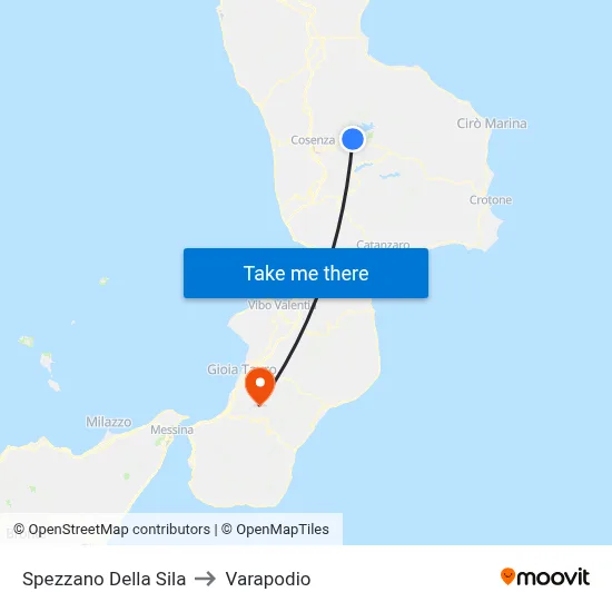 Spezzano Della Sila to Varapodio map