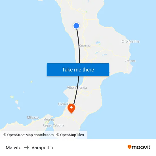 Malvito to Varapodio map