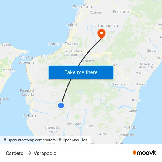 Cardeto to Varapodio map